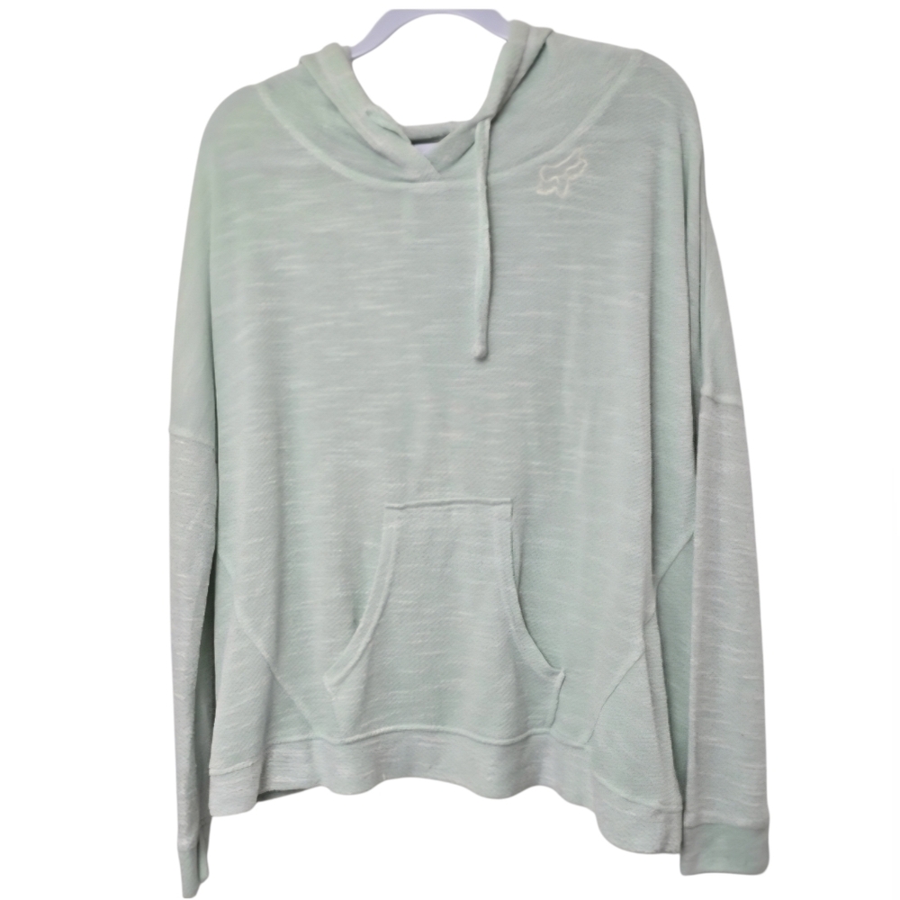 Fox Mint Green Knit Pull-over Hoodie Sweater Kangaroo Pocket Women's Size L